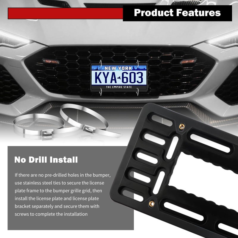 VKQTS License Plate Bracket Front Bumper Kit,Stainless Steel Front License Plate Bracket Kit Includes Screws,Ties,No Drill Fronts Licenses Plates Mount Car Accessories for U.S. Standard - Image 5