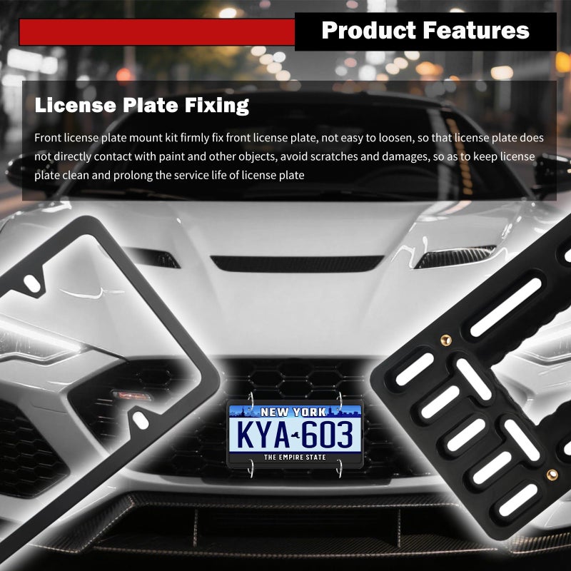 VKQTS License Plate Bracket Front Bumper Kit,Stainless Steel Front License Plate Bracket Kit Includes Screws,Ties,No Drill Fronts Licenses Plates Mount Car Accessories for U.S. Standard - Image 3