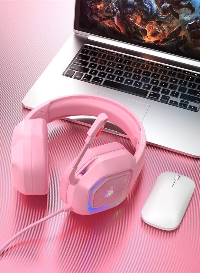 ZIUMIER Z30 Pink Gaming Headset for PS4, PS5, Xbox One, PC, Wired Over-Ear Headphone with Noise Canceling Microphone, LED Flowing RGB Light, 7.1 Surround Sound,Comfortable Earmuffs - Image 4
