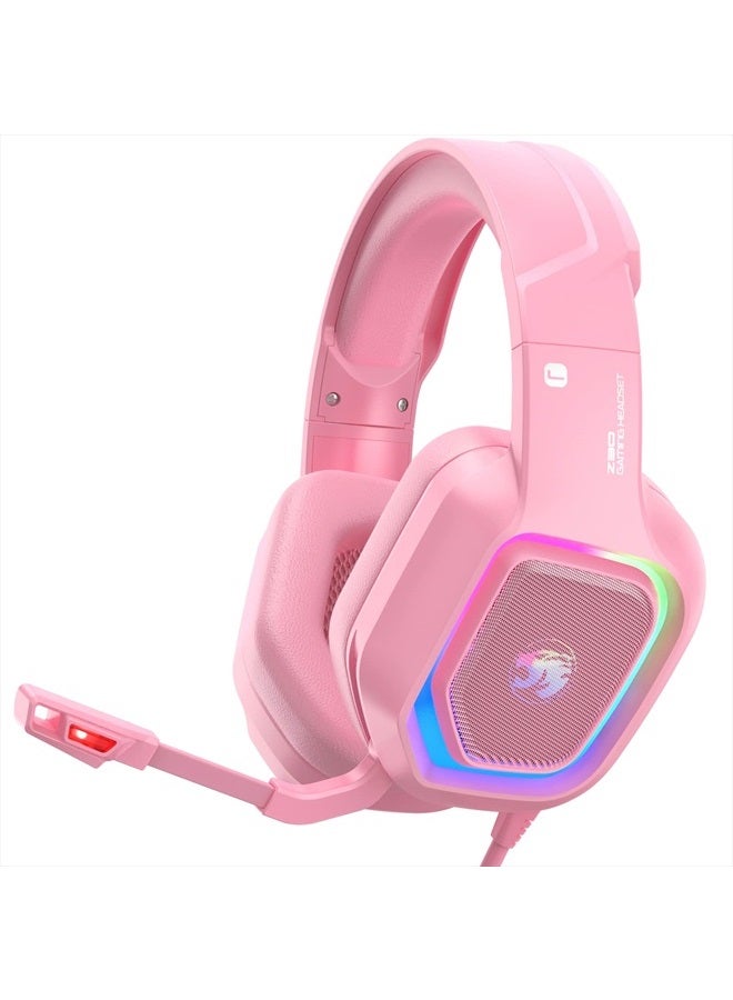 ZIUMIER Z30 Pink Gaming Headset for PS4, PS5, Xbox One, PC, Wired Over-Ear Headphone with Noise Canceling Microphone, LED Flowing RGB Light, 7.1 Surround Sound,Comfortable Earmuffs - Image 1