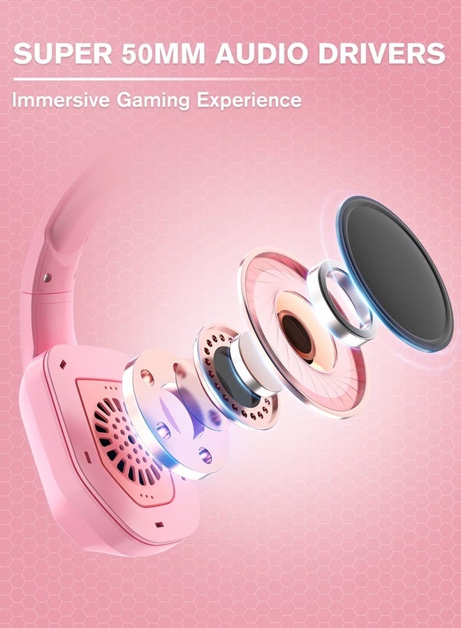 ZIUMIER Z30 Pink Gaming Headset for PS4, PS5, Xbox One, PC, Wired Over-Ear Headphone with Noise Canceling Microphone, LED Flowing RGB Light, 7.1 Surround Sound,Comfortable Earmuffs - Image 2