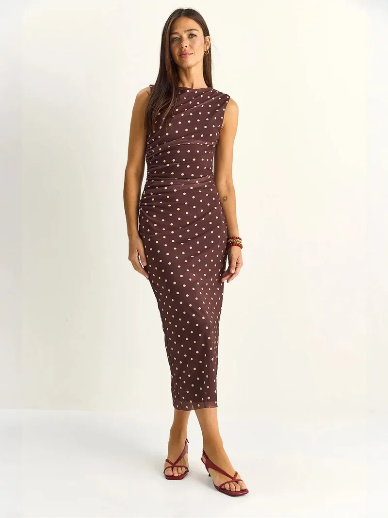 بيانكو لوتشي LUCCI Polka Dot Bodycon Midi Dress