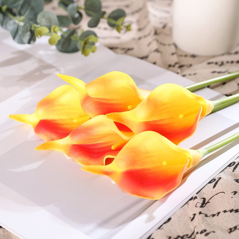 Duovlo 20pcs Calla Lily Bridal Wedding Bouquet Lataex Real Touch Artificial Flower Home Party Decor (Sunset) - Image 5
