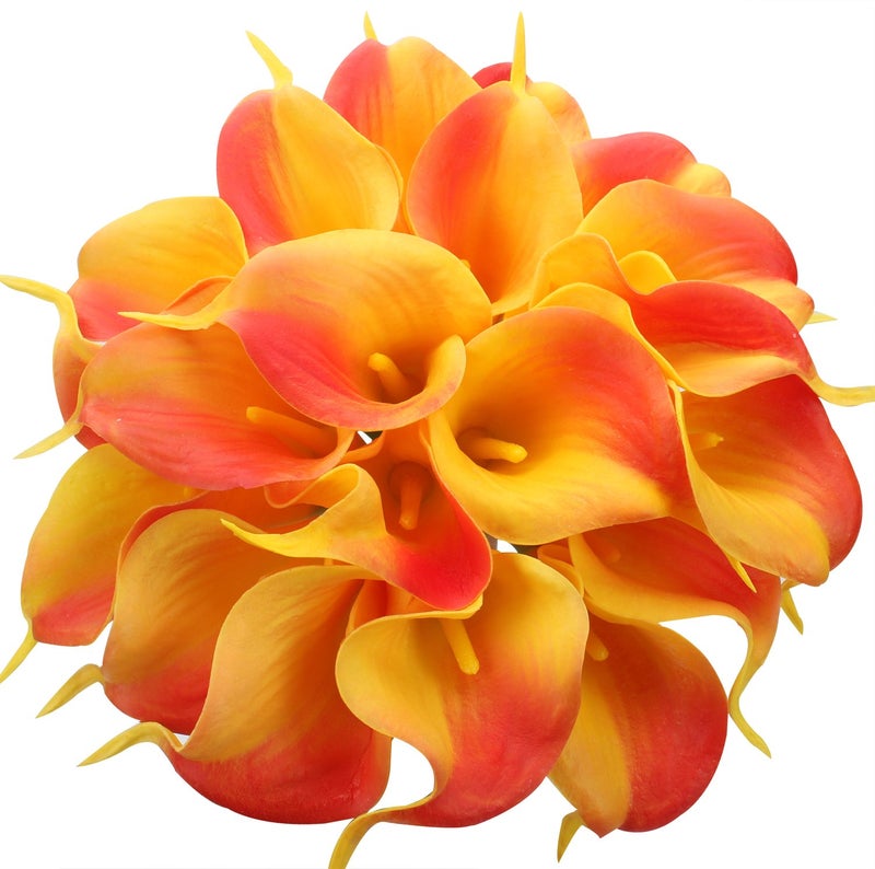 Duovlo 20pcs Calla Lily Bridal Wedding Bouquet Lataex Real Touch Artificial Flower Home Party Decor (Sunset) - Image 1
