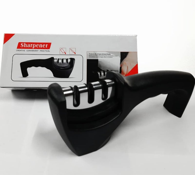 Shoping now Advanced Manual 3 Stage 3 Slot Kitchen Knife Sharpener Tool kit self Knives Shaping Upgraded Knife Sharpener Hand Tool Ceramic Stone Repair Grinder Dull Black - Image 1