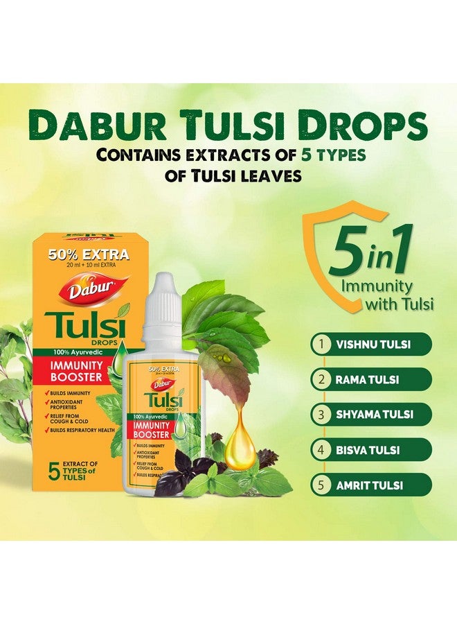 Dabur Tulsi Drops : 30Ml (20Ml + 10Ml Free) | Contains Extracts Of 5 Rare Tulsi | Boosts Immunity | Cough And Cold Relief | 100% Ayurvedic | Builds Respiratory Health - Image 3