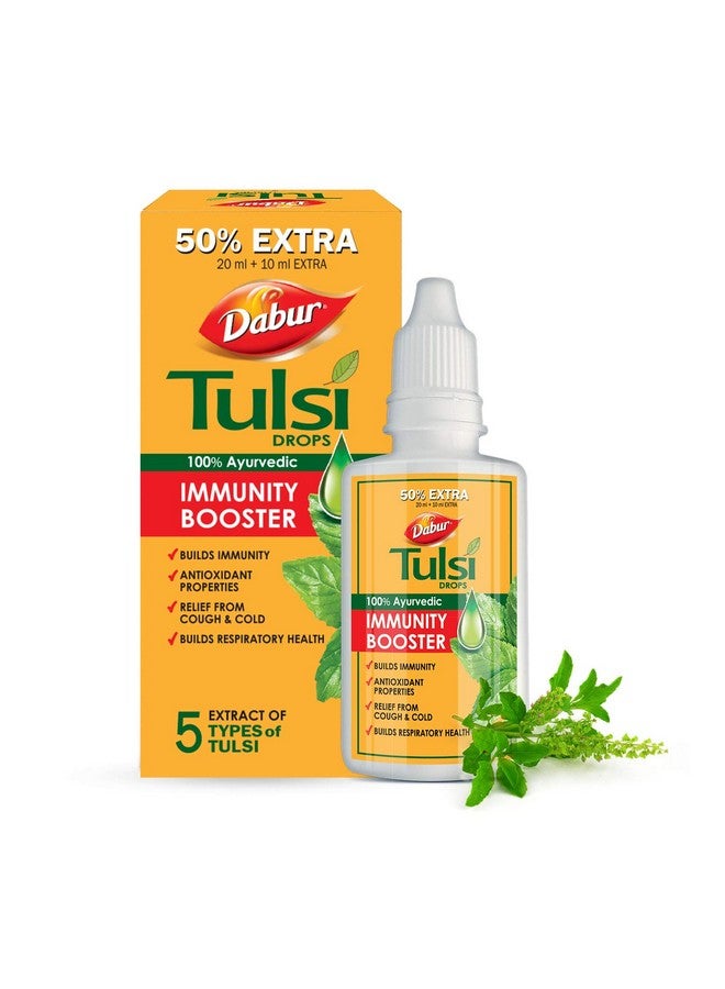 Dabur Tulsi Drops : 30Ml (20Ml + 10Ml Free) | Contains Extracts Of 5 Rare Tulsi | Boosts Immunity | Cough And Cold Relief | 100% Ayurvedic | Builds Respiratory Health - Image 1