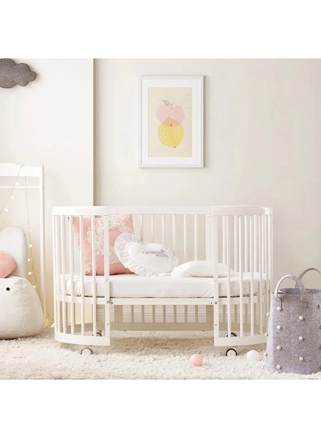 MaBaby Convertible Oval Baby Crib with Wheels & Changing Table, 9-in-1 Wooden Infant Bed to Toddler Bed & Kids Table Chair Set, 3-Level Adjustable Mattress Height, Mobile Baby Bassinet with Silent Casters, Expandable to 180cm Children’s Bed & Co-Sleeping Bed-Excluding mattresses and mosquito nets. - Image 3