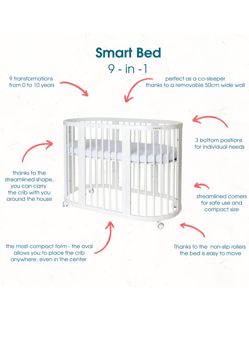 MaBaby Convertible Oval Baby Crib with Wheels & Changing Table, 9-in-1 Wooden Infant Bed to Toddler Bed & Kids Table Chair Set, 3-Level Adjustable Mattress Height, Mobile Baby Bassinet with Silent Casters, Expandable to 180cm Children’s Bed & Co-Sleeping Bed-Excluding mattresses and mosquito nets. - Image 5