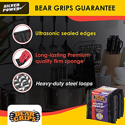 BEAR GRIPS Silver Power Foam/Sponge Wool Scrubber with Steel Loops for Tough Oily Stains Dish Wash Scrub - Pack of 4 - Image 3