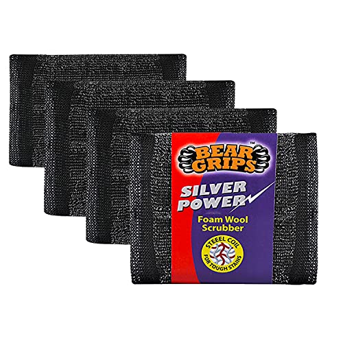 BEAR GRIPS Silver Power Foam/Sponge Wool Scrubber with Steel Loops for Tough Oily Stains Dish Wash Scrub - Pack of 4 - Image 1