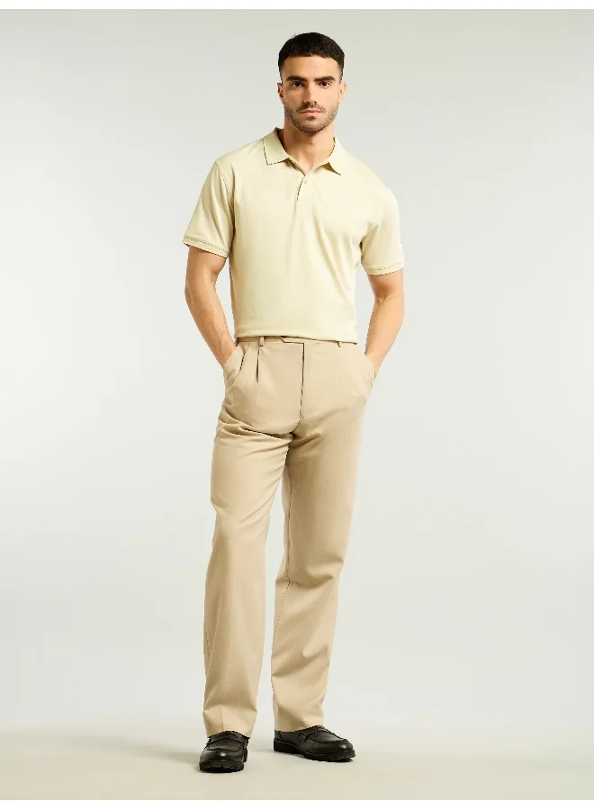 Beyoung Off White Ribbed Collar Polo T-Shirt for Men
