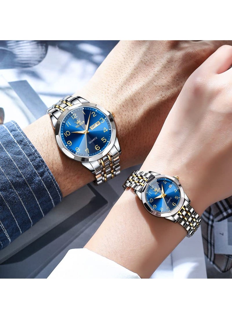 OLEVS OLEVS Romantic Couple Watches His and Hers Ultrathin Classic Quartz Analog Wrist Watches Gifts Set for Lovers Set of Two Quartz Watch Stainless Steel Waterproof Date Watches  - Image 5