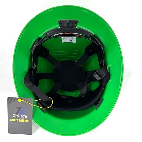 Zeluga 15-437 HDPE Full Brim Hard Hat, Construction Safety Helmet with Vented Holes, 6 Point Adjustable Ratchet Suspension, ‎Meets ANSI/ISEA Z89.1, Green - Image 4