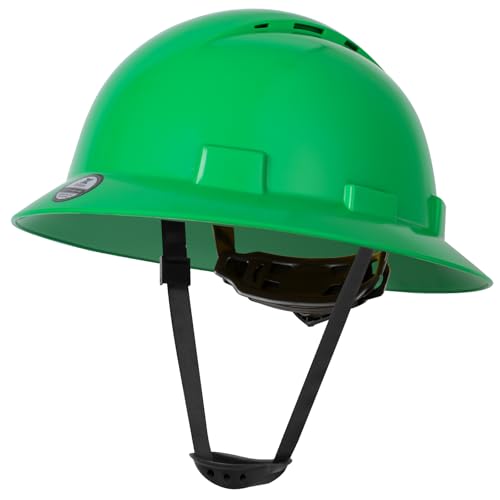 Zeluga 15-437 HDPE Full Brim Hard Hat, Construction Safety Helmet with Vented Holes, 6 Point Adjustable Ratchet Suspension, ‎Meets ANSI/ISEA Z89.1, Green - Image 1