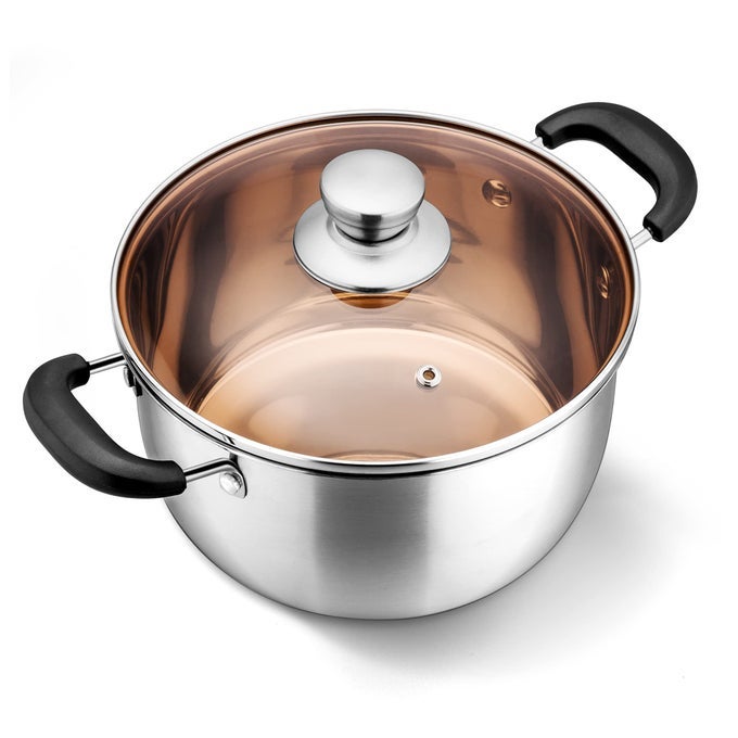 6QT STOCK POT WITH LID STAINLESS STEEL SOUP PASTA POT FOR HOME KITCHEN RESTAURANT STOCKPOT FOR STREW SIMMER BOILING HEATPROOF HANDLE DISHWASHER SAFE