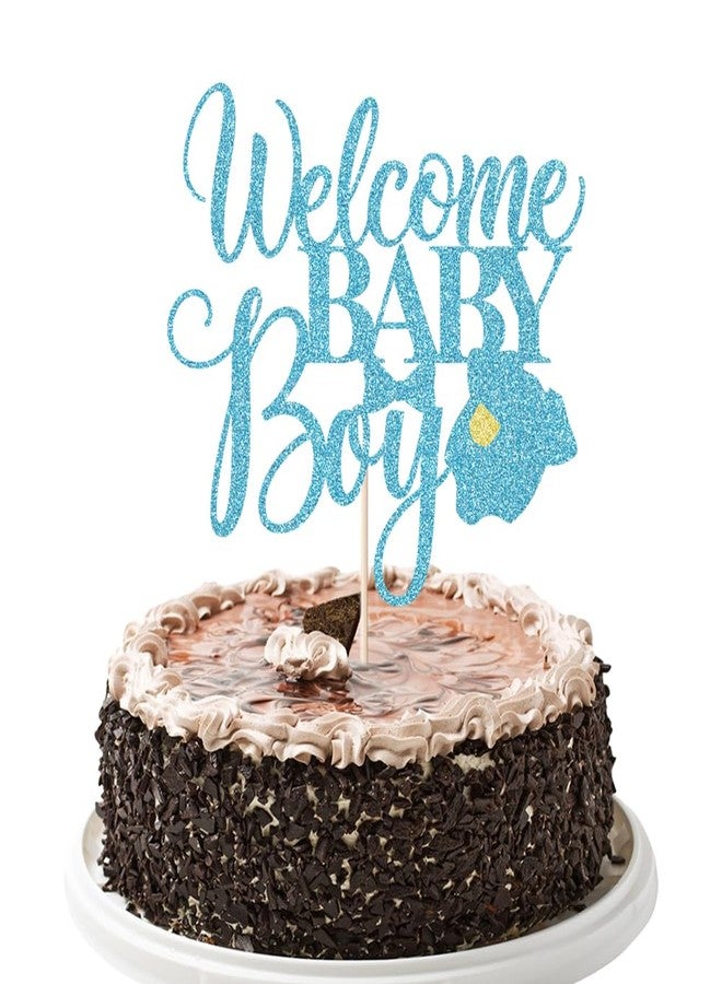 YUINYO Welcome Baby Boy Cake Topper - Baby Shower-Newborn Gender Reveal Party Decorations (Blue Flash) - Image 1
