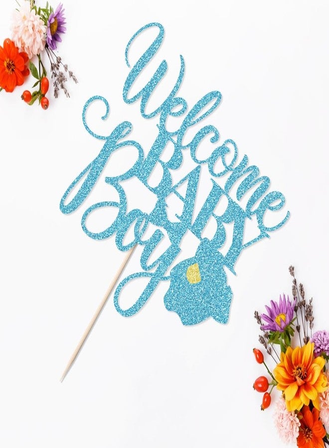 YUINYO Welcome Baby Boy Cake Topper - Baby Shower-Newborn Gender Reveal Party Decorations (Blue Flash) - Image 3