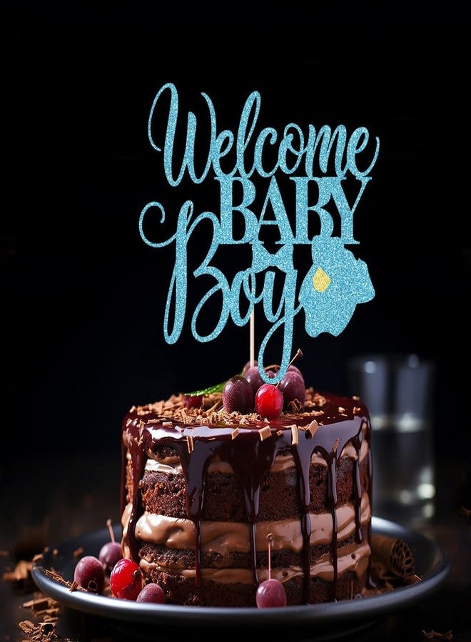 YUINYO Welcome Baby Boy Cake Topper - Baby Shower-Newborn Gender Reveal Party Decorations (Blue Flash) - Image 4