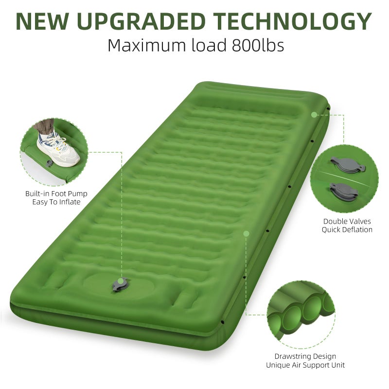 FNARMW Camping Sleeping Pad, Extra Thick 5 Inch Camping Mat with Pillow Built-in Foot Pump Inflatable Sleeping Pads Compact for Camping Backpacking Hiking Traveling Tentï¼ˆGreenï¼‰ - Image 4