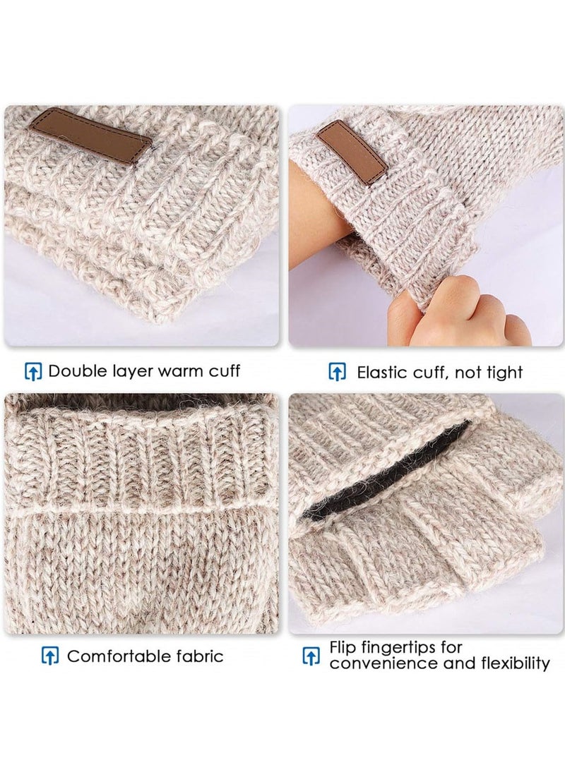 KASTWAVE Winter Gloves, Convertible Wool Mittens for Men and Women, Warm Thermal Knit Flip Top Snow Glove for Cold Weather Beige  - Image 5