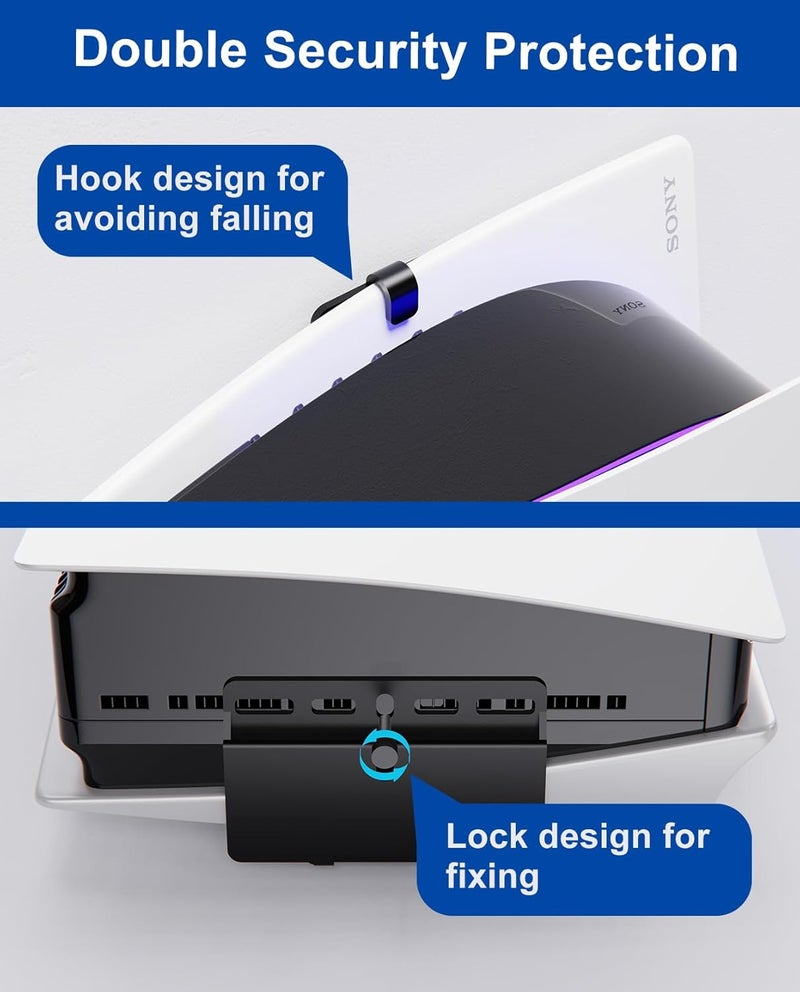 ALIENERGY PS5 Wall Mount for Playstation 5 Disc Edition and Digital Edition (Mount The Console on Wall Near or Behind TV with Invisible Design), Including 2 Accessories Holders (Black) - Not for PS5 Slim - Image 4