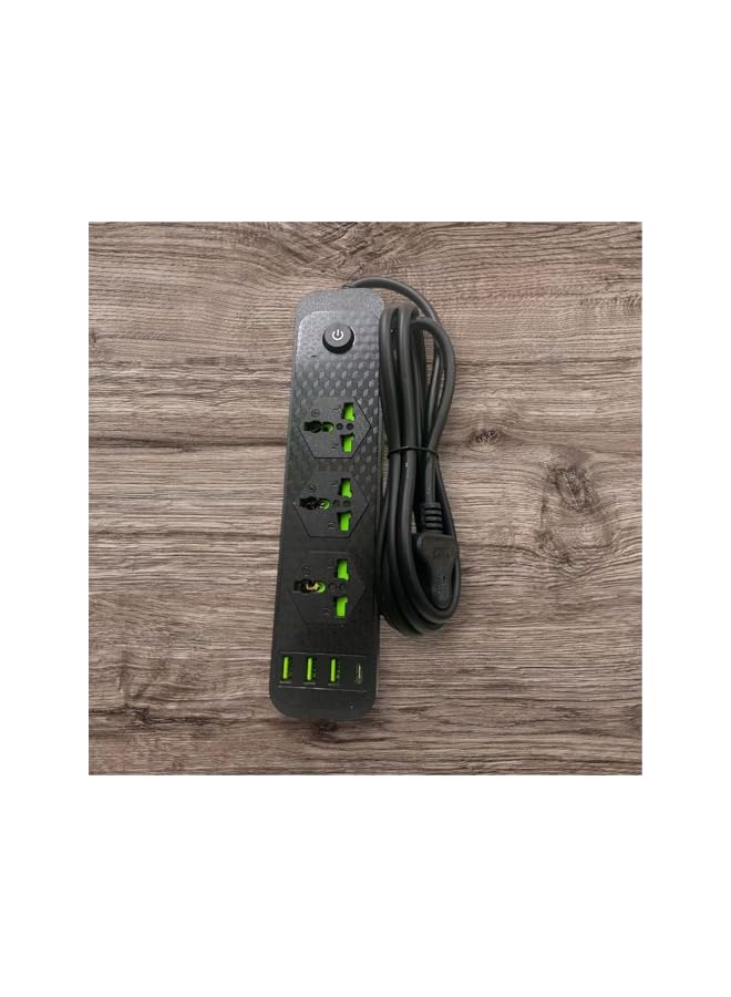 PROMASS Power Strip Extension Cord, 3 Outlets, 3 USB Ports, 1 Type-C Port, 2M, 3000W/16A, Flame Retardant, Black - Image 2