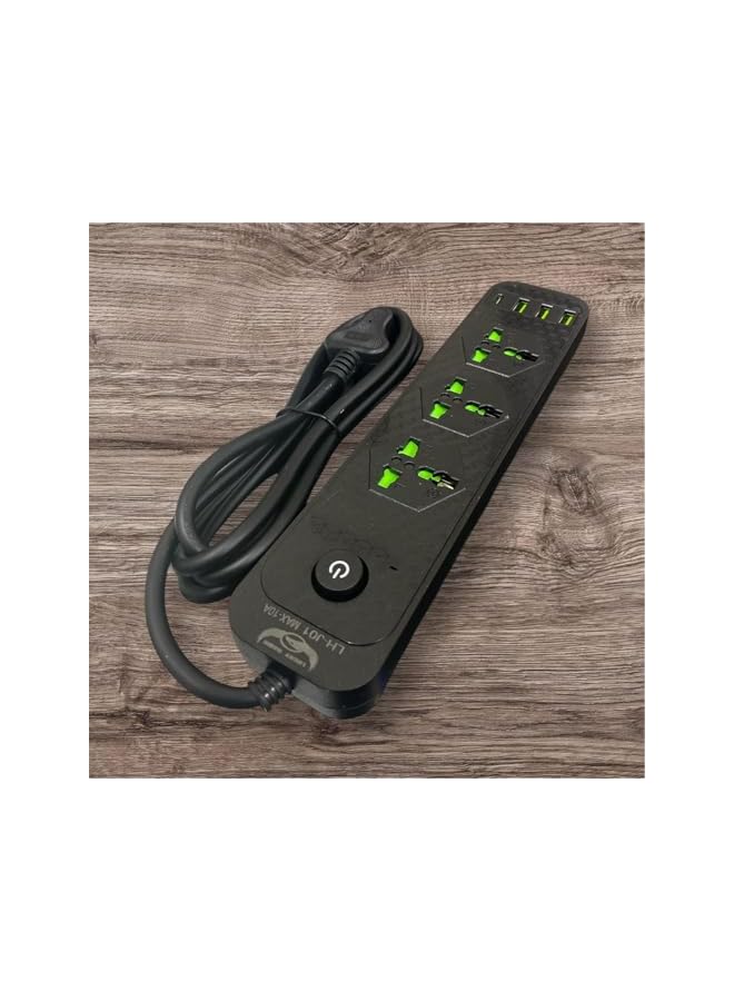 PROMASS Power Strip Extension Cord, 3 Outlets, 3 USB Ports, 1 Type-C Port, 2M, 3000W/16A, Flame Retardant, Black - Image 4