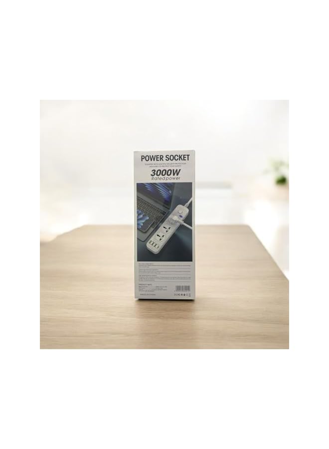 PROMASS Power Strip Extension Cord, 3 Outlets, 3 USB Ports, 1 Type-C Port, 2M, 3000W/16A, Flame Retardant, Black - Image 3