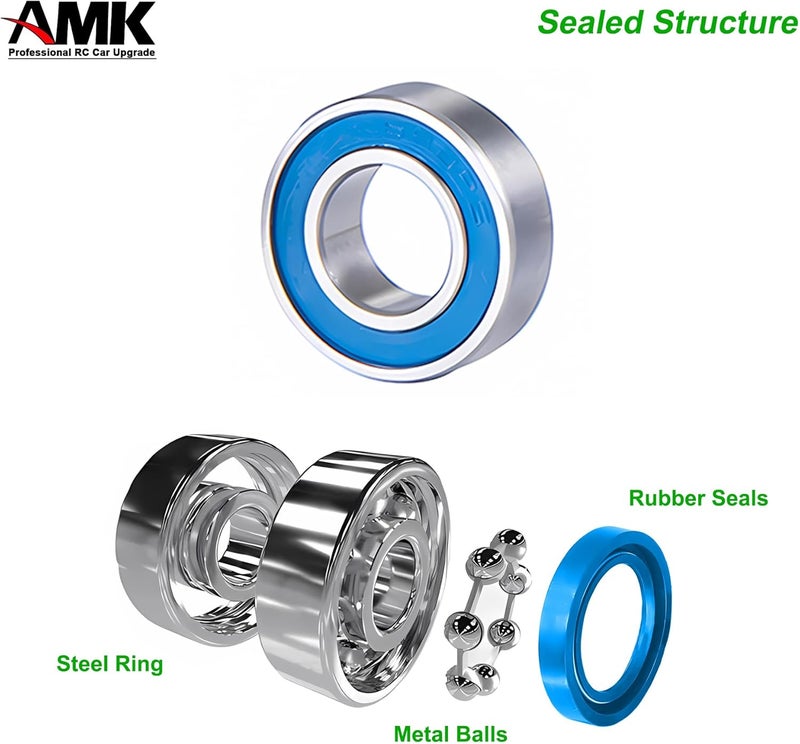 AMK 39Pcs TRX4 Metal Ball Bearings Kit Rubber Sealed Axial SCX10 Bearings Set for 110 RC Crawler 920764 820464 Bronc TRX6 Slash UDR Tamiya TT02 Semi - Image 4