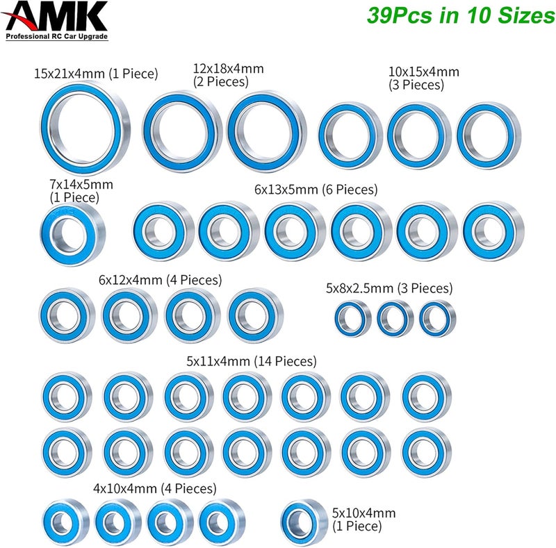AMK 39Pcs TRX4 Metal Ball Bearings Kit Rubber Sealed Axial SCX10 Bearings Set for 110 RC Crawler 920764 820464 Bronc TRX6 Slash UDR Tamiya TT02 Semi - Image 3