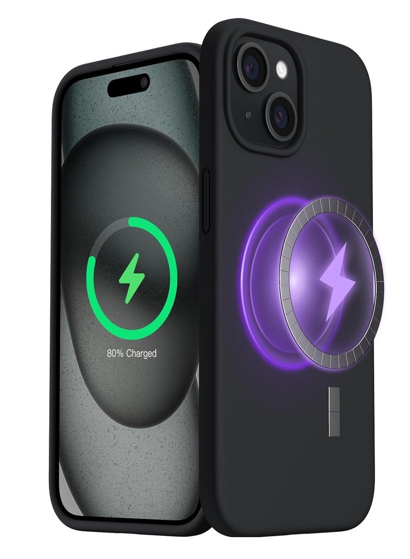 ESCASE Magnetic Silicone Case for iPhone 15 6.1-Inch, Compatible with MagSafe,Silky-Soft Touch Full-Body Protective Phone Case, Shockproof Cover with Microfiber Lining Black - Image 1