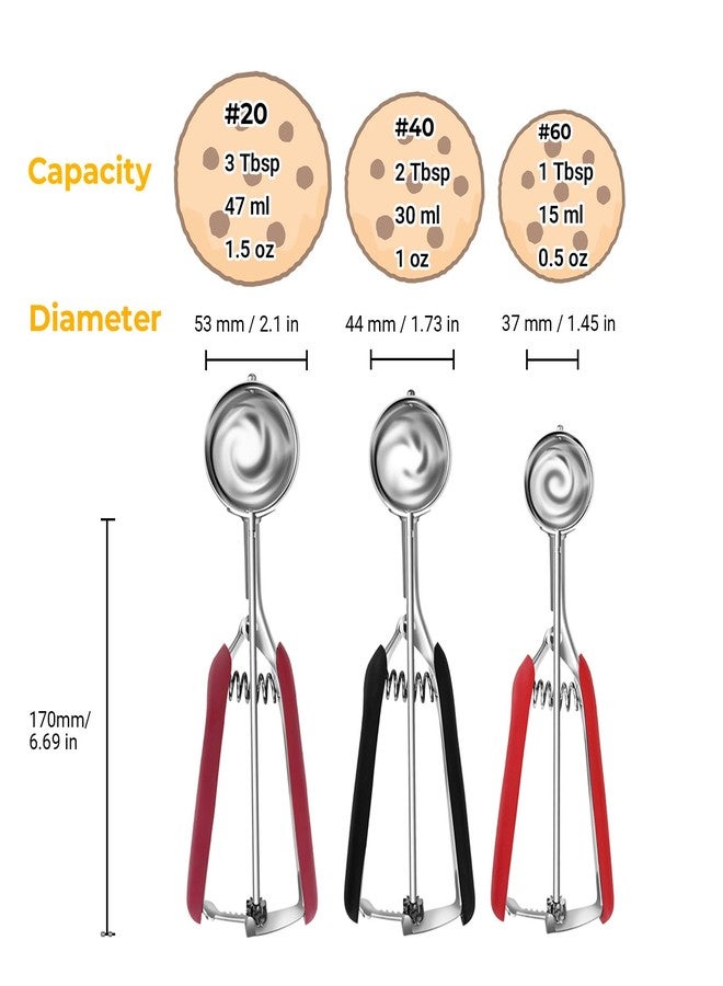 Amroicus Cookie Scoop Set, Cookie Scoops for Baking Set of 3, Stainless Steel Ice Cream Scoop, 1 Tbsp/2 Tbsp/3 Tbsp Cookie Dough Scoop, Cookie Scooper for Cookie Cupcake Muffin Truffles Ice Cream - Image 2