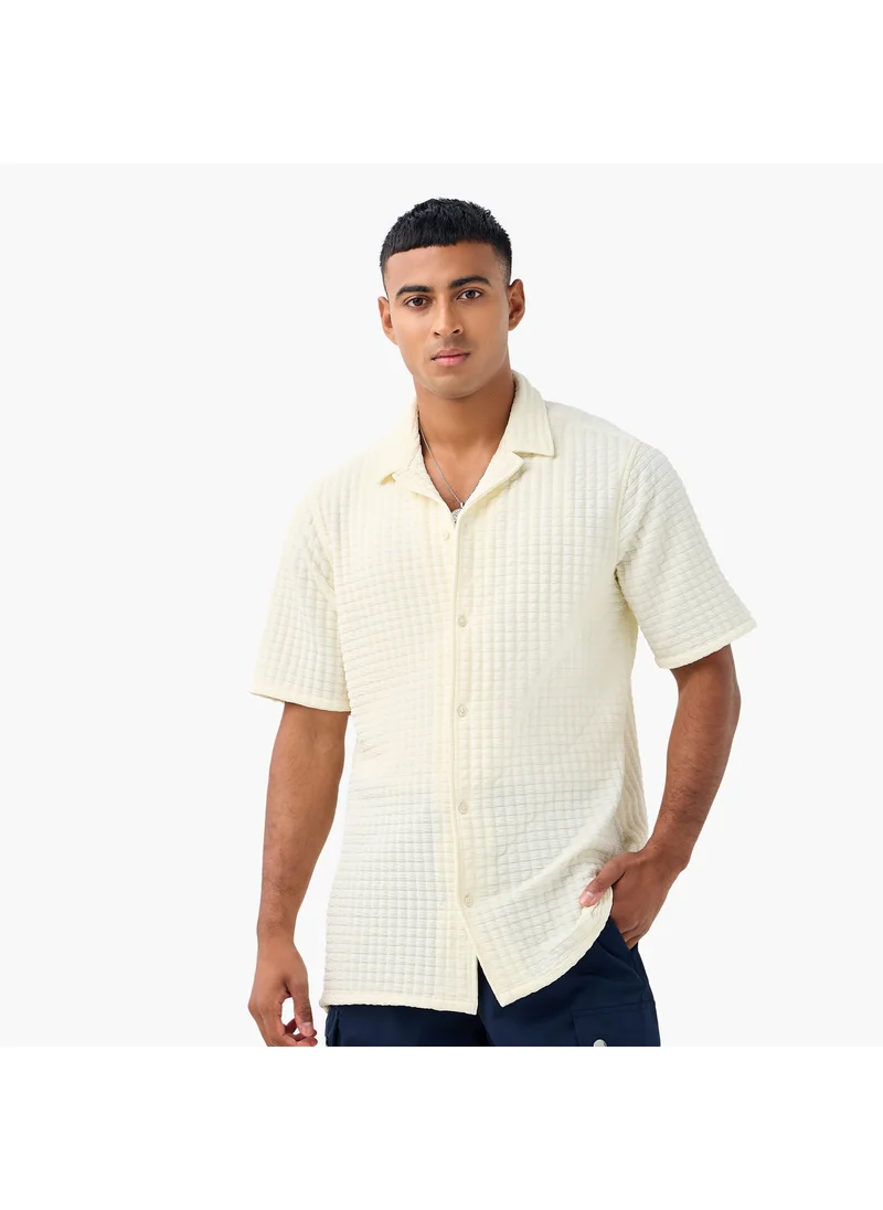 FAV Regular Fit Waffle Textured Shirt with Camp Collar and Short Sleeves
