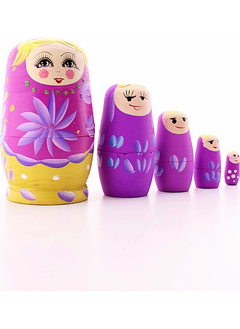 Deco Elit - e Wooden Chubby Nested Matryoshka Doll Pink Set of 5 Large Size - Image 1