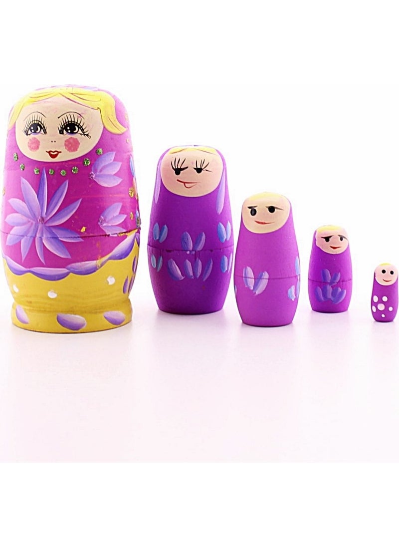 Deco Elit - e Wooden Chubby Nested Matryoshka Doll Pink Set of 5 Large Size - Image 1