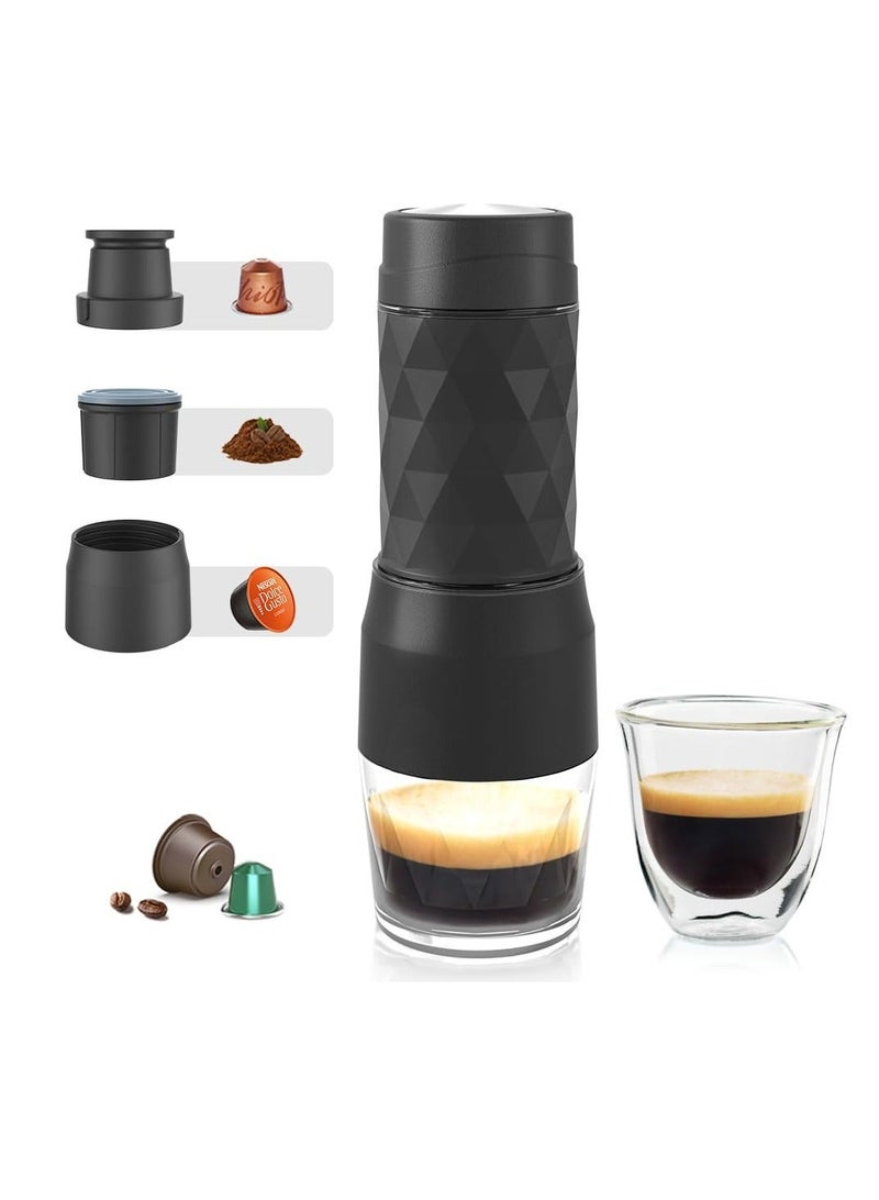 Biolomix New Manual Portable Coffee Maker, 18Bar Espresso Machine, Mini Manually Operated Travel Coffee Machine for Coffee Brew And Milk Foamer HS-8439(Black) - Image 1