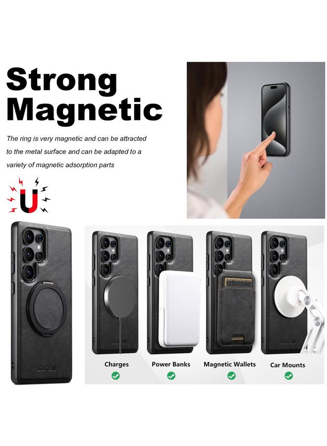 Suteni Case For Samsung Galaxy S22 5G G3 Oil Wax 360 Rotation Holder MagSafe Back Phone Case - Image 5