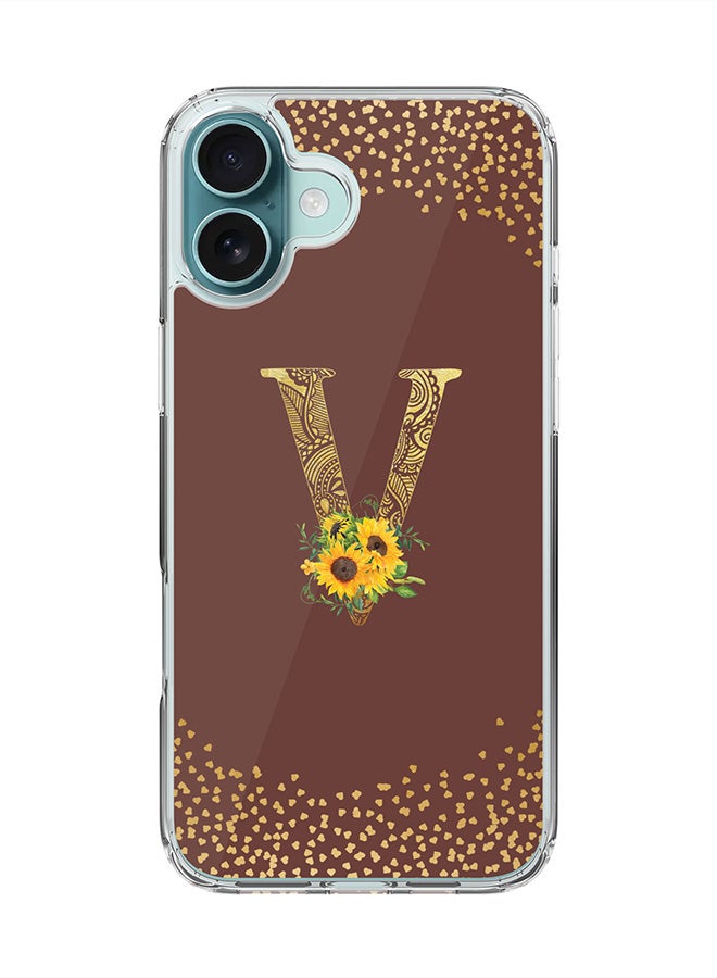 Stylizedd For iPhone 16 Plus Case [Compatible with MagSafe] Slim Magnetic cover Clear Phone Case - Custom Monogram Mandala Floral - V (Brown ) - Image 1