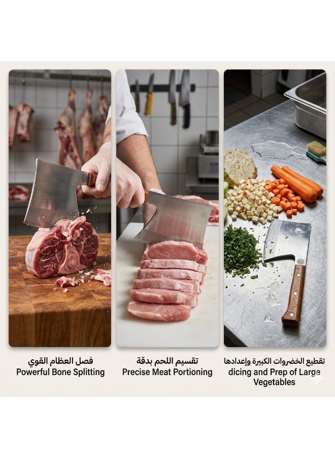 Heavy Duty Kitchen Meat Cleaver with Non-Slip Beechwood Handle for Bone Cutting - Image 3