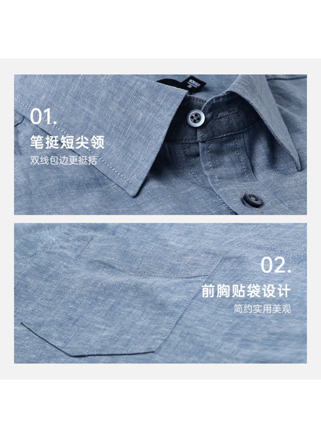 Seven Wolves Men's Long Sleeve Casual Business Cotton Linen Blend Shirt With Chest Pocket