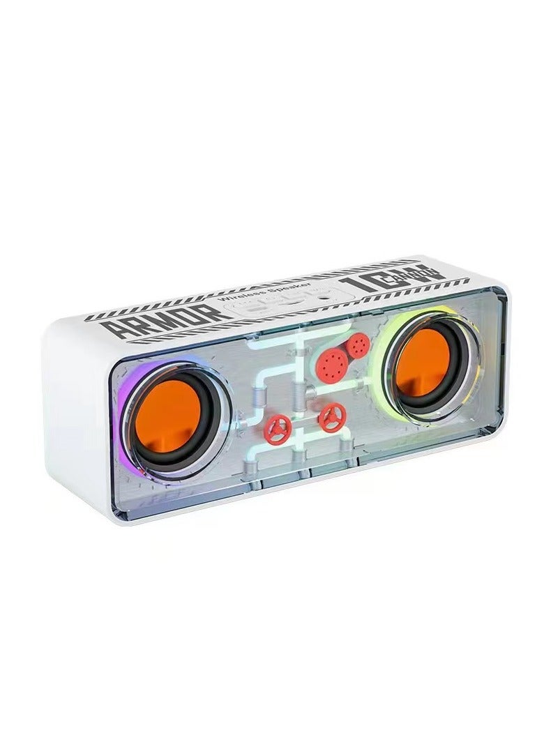 White Cyberpunk colorful style wireless speaker, dual-speaker transparent mecha music player, colorful lighting style lightweight steel bass diaphragm speaker, TWS paired portable wireless speaker - Image 1