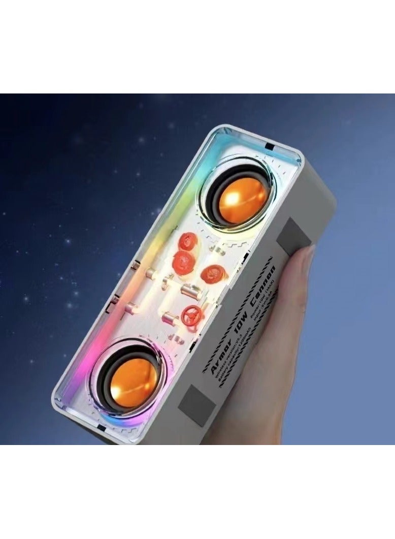 White Cyberpunk colorful style wireless speaker, dual-speaker transparent mecha music player, colorful lighting style lightweight steel bass diaphragm speaker, TWS paired portable wireless speaker - Image 2