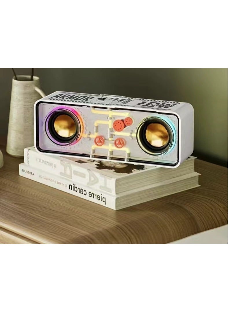 White Cyberpunk colorful style wireless speaker, dual-speaker transparent mecha music player, colorful lighting style lightweight steel bass diaphragm speaker, TWS paired portable wireless speaker - Image 3