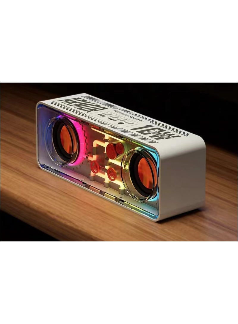 White Cyberpunk colorful style wireless speaker, dual-speaker transparent mecha music player, colorful lighting style lightweight steel bass diaphragm speaker, TWS paired portable wireless speaker - Image 4