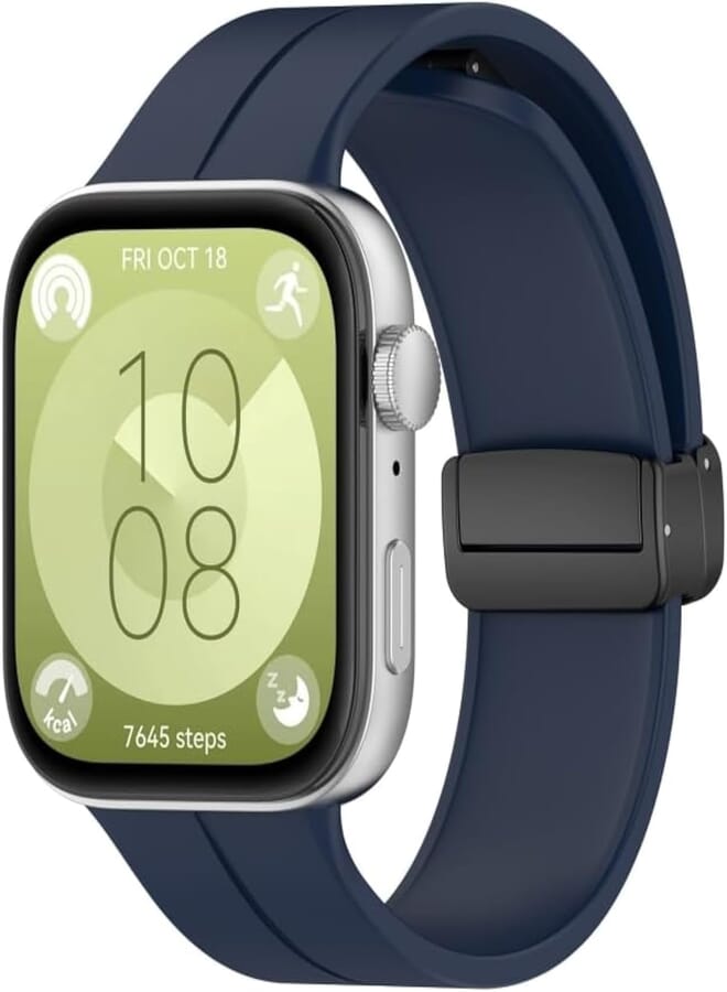 Next Next Store Magnetic Band Compatible with Huawei Watch Fit 3 2024, New Magnetic Silicone Strap with Folding Magnetic Buckle Compatible with Huawei Watch Fit 3 (Navy)