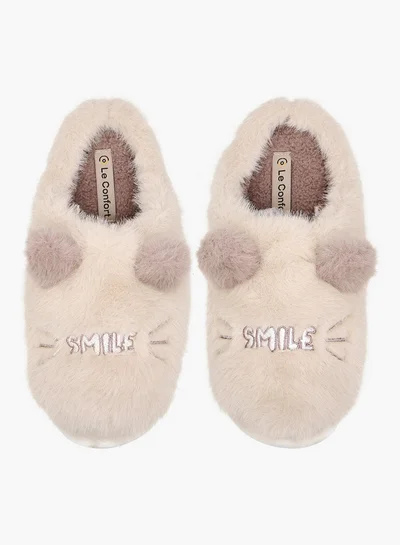 لو كونفورت Women's Ear Applique Faux Fur Bedroom Slippers