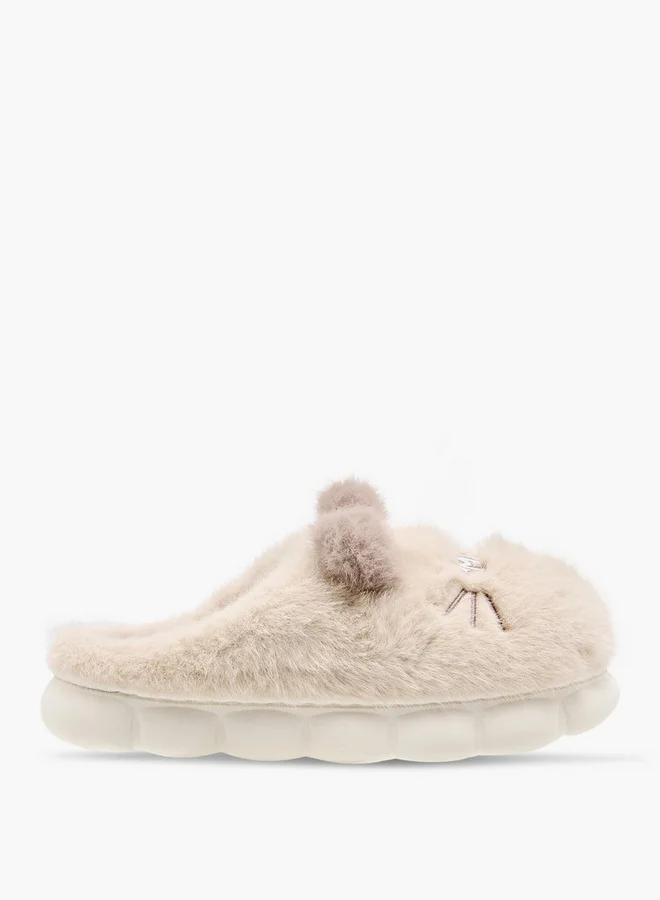 لو كونفورت Women's Ear Applique Faux Fur Bedroom Slippers