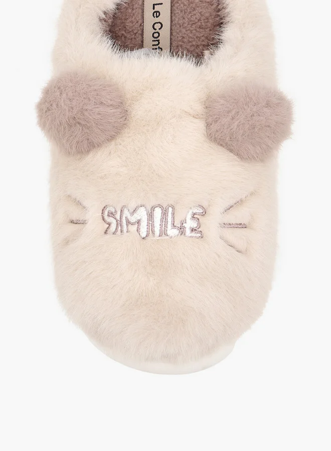 لو كونفورت Women's Ear Applique Faux Fur Bedroom Slippers