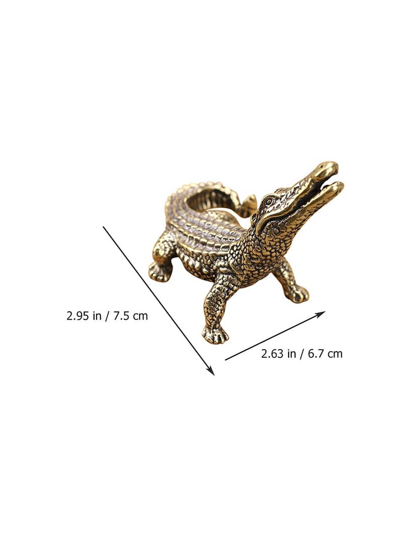 Toyvian Toyvian 1Pc Mini Brass Crocodile Figurine Animal Sculptures and Statues Fish Tank Ornaments Feng Shui Statue Home Decor(2. 95X2. 63X1. 57inch)  - Image 2